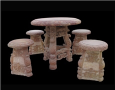 Beige Marble Handcarved Sculptured Table Sets, Western Style Tables Beige Marble Handcarved Sculptured Table Sets, Western Style Tables