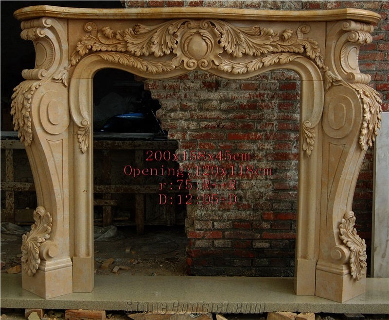 Beige Marble Stone Fireplace Mantels Surround