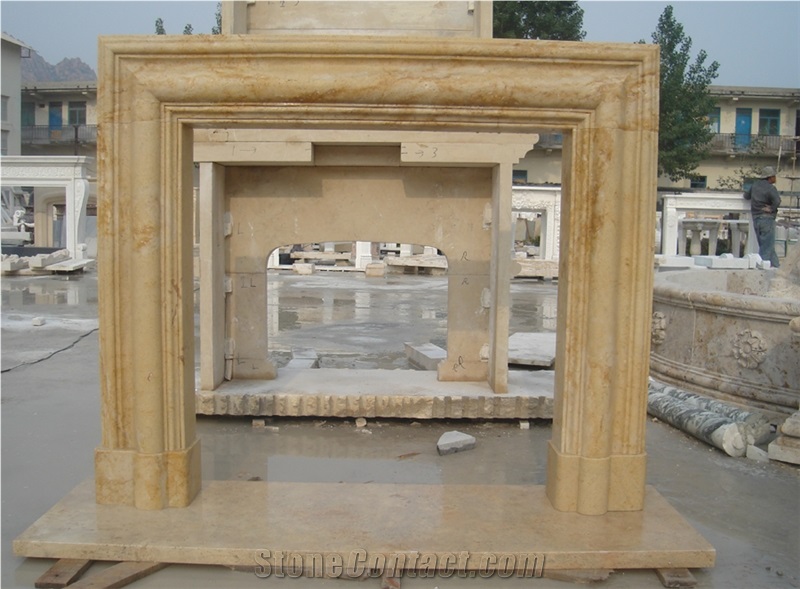 Beige Marble Stone Fireplace Mantels Surround