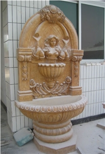 Beige Marble Wall Fountain/ Handcared Stone Wall Fountain/ Sculptured