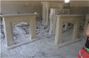 Beige Natural Sandstone Handcarved Fireplace Mantel,Fireplace Surround