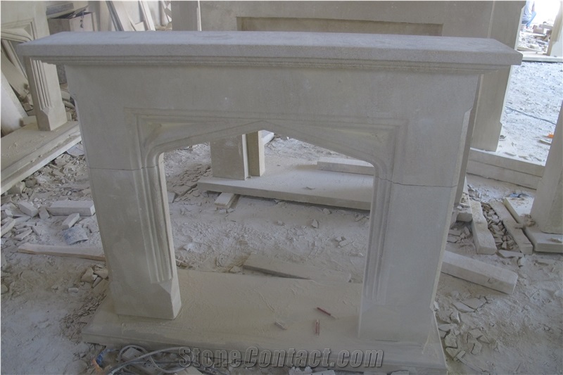 Beige Natural Sandstone Handcarved Fireplace Mantel,Fireplace Surround