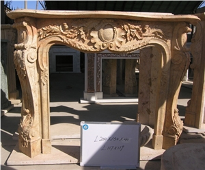 Beige Sandstone Fireplaces, Handcarved Fireplace Mantels