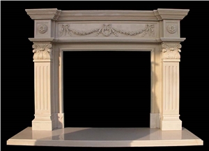Beige Sandstone Fireplaces, Handcarved Fireplace Mantels