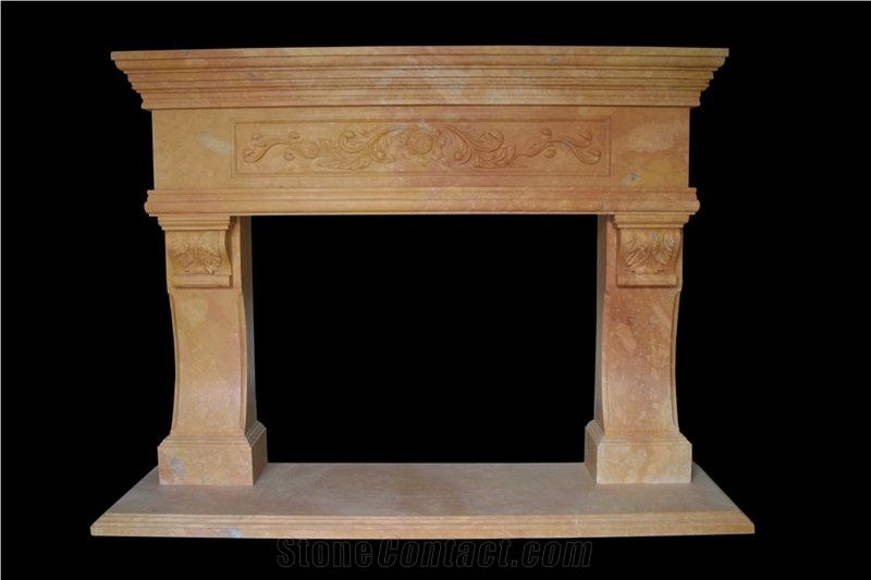 Beige Sandstone Fireplaces, Handcarved Fireplace Mantels