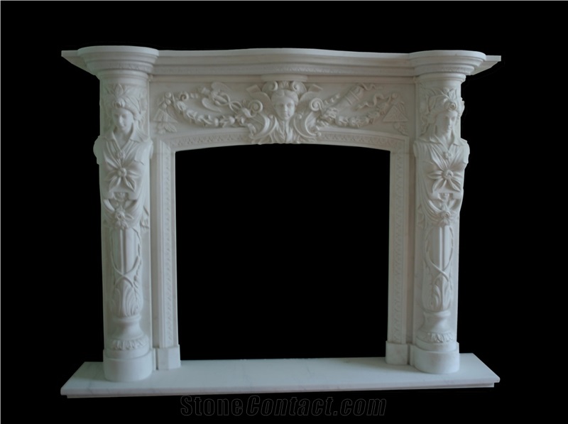 Beige Sandstone Fireplaces, Handcarved Fireplace Mantels