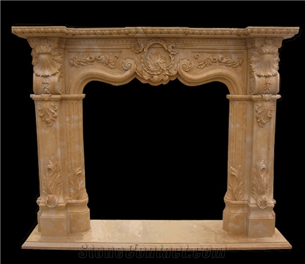 Beige Sandstone Fireplaces, Handcarved Fireplace Mantels