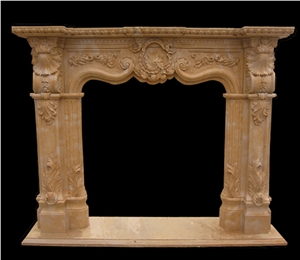 Beige Sandstone Fireplaces, Handcarved Fireplace Mantels