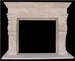 Beige Travertine Handcarved Stone Fireplace Mantel
