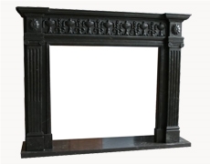 Black Limestone Handcarved Sculptured Fireplaces Mantel, Western Style