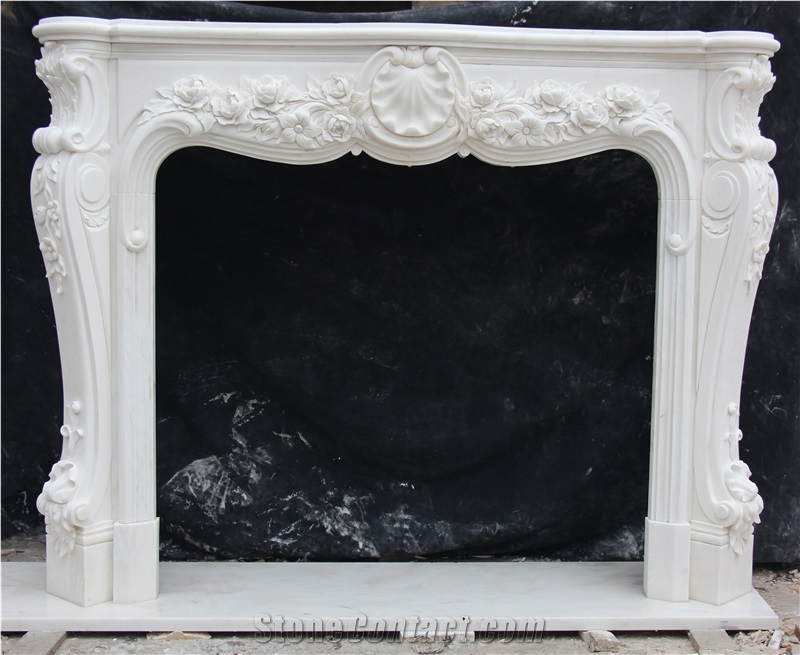 Carved Sculpture Marble Stone Fireplace Mantel