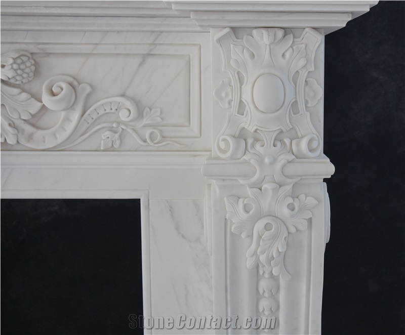 Carved Sculpture Marble Stone Fireplace Mantel