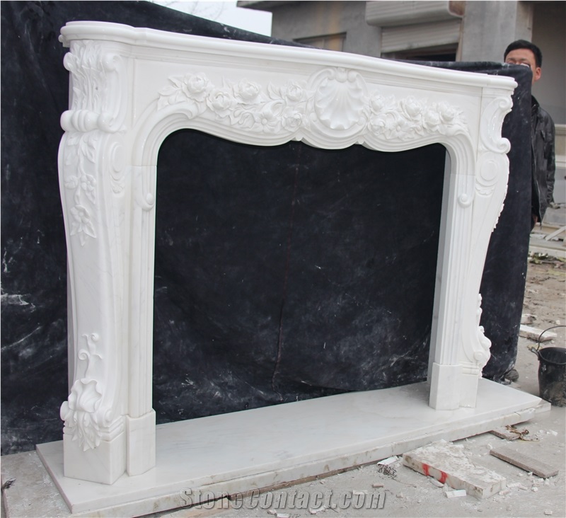 Carved Sculpture Marble Stone Fireplace Mantel