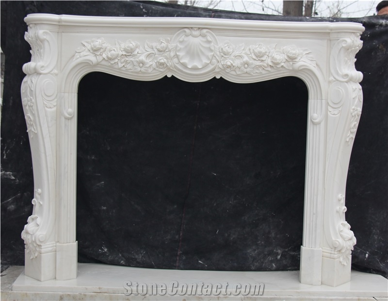 Carved Sculpture Marble Stone Fireplace Mantel