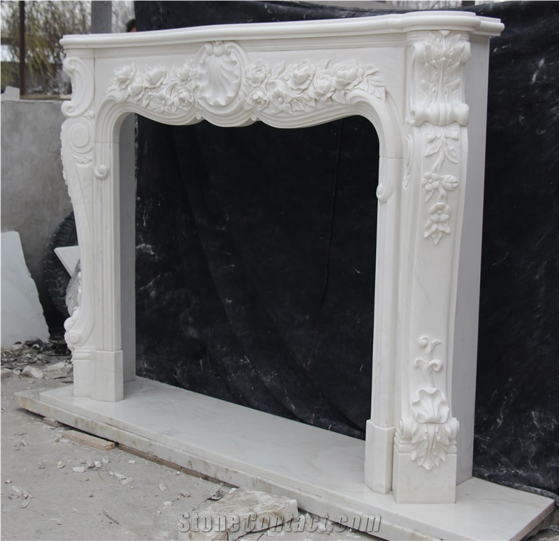 Carved Sculpture Marble Stone Fireplace Mantel