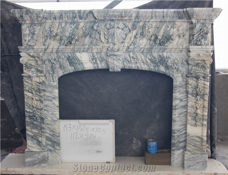 Chinese Arabesato Marble Fireplace Mantel Surround