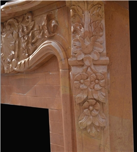 Colorful Red Marble Handcarved Sculptured Fireplaces, Western Style