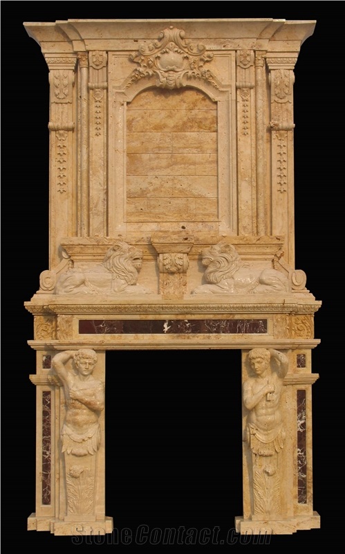 Double Fireplace Handcarved Sculpture Marble Mantel