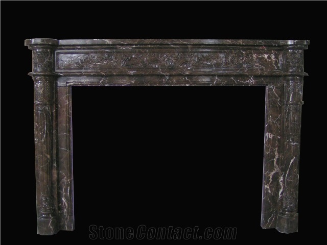 Double Fireplace Handcarved Sculpture Marble Mantel