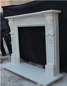English-Style Handcarved Sculptured Marble Mantel Fireplace