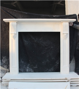 English-Style Handcarved Sculptured Marble Mantel Fireplace