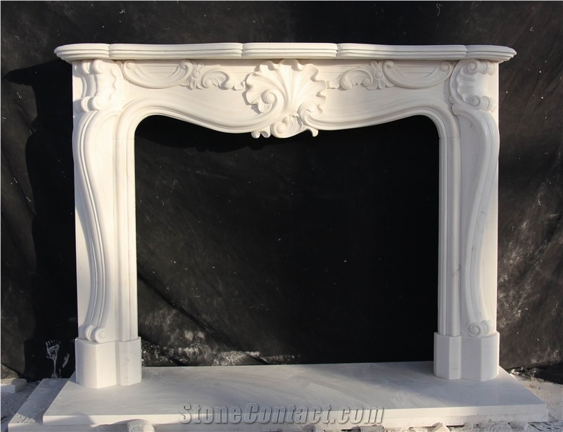 English-Style Handcarved Sculptured Marble Mantel Fireplace