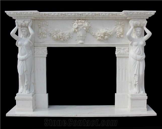 Fangshan White Marble Fireplace Mantel