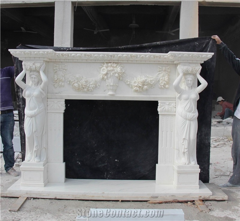 Fangshan White Marble Fireplace Mantel