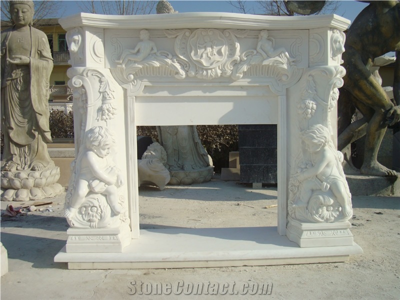 Fangshan White Marble Fireplace Mantel