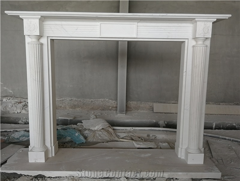 Fangshan White Marble Fireplace Mantel