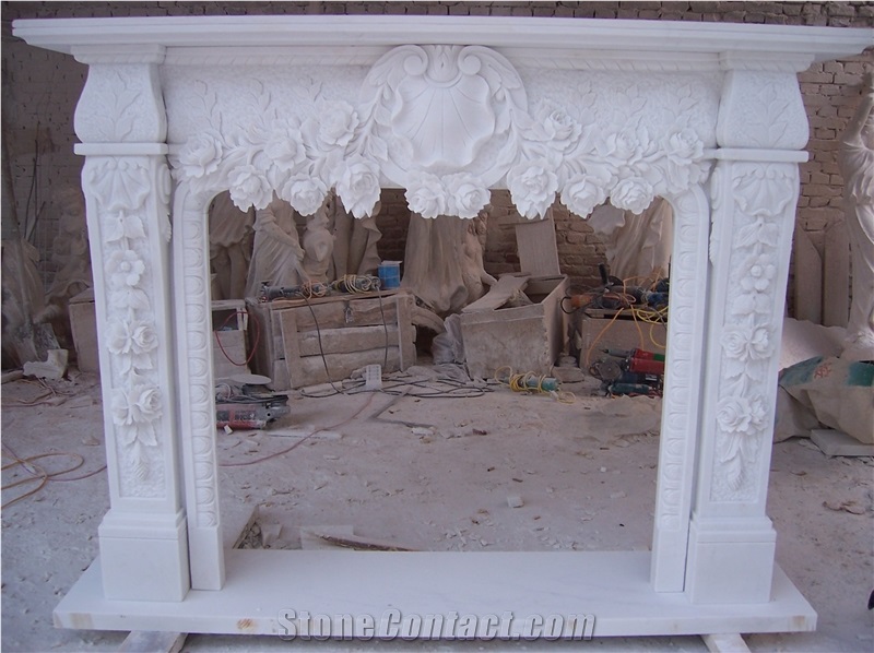 Fangshan White Marble Fireplace Mantels Hearths