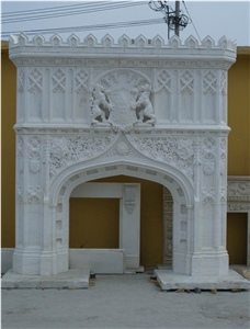 Fangshan White Marble Handcarved Stone Overmantel