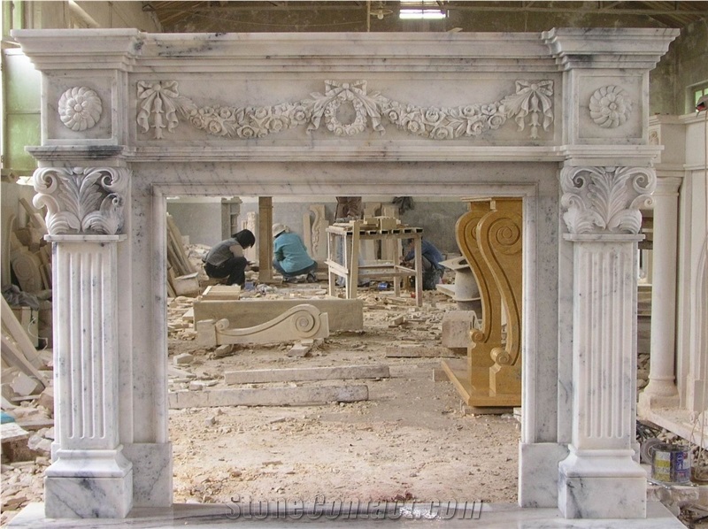 Fireplace Marble Mantel Sculpture Stone White Western Style