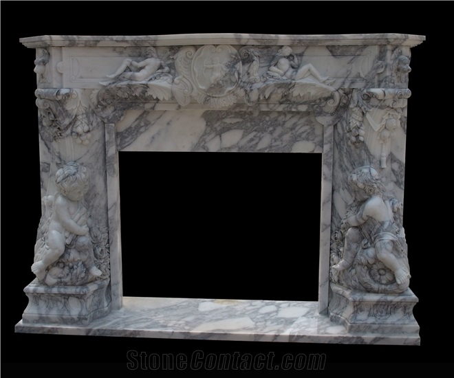 Fireplace Marble Mantel Sculpture Stone White Western Style