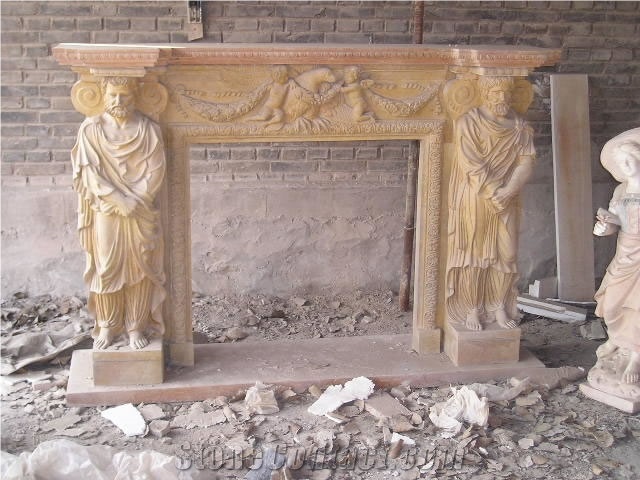 Fireplace Marble Stone Handcarved Mantel Indoor Outdoor Mode