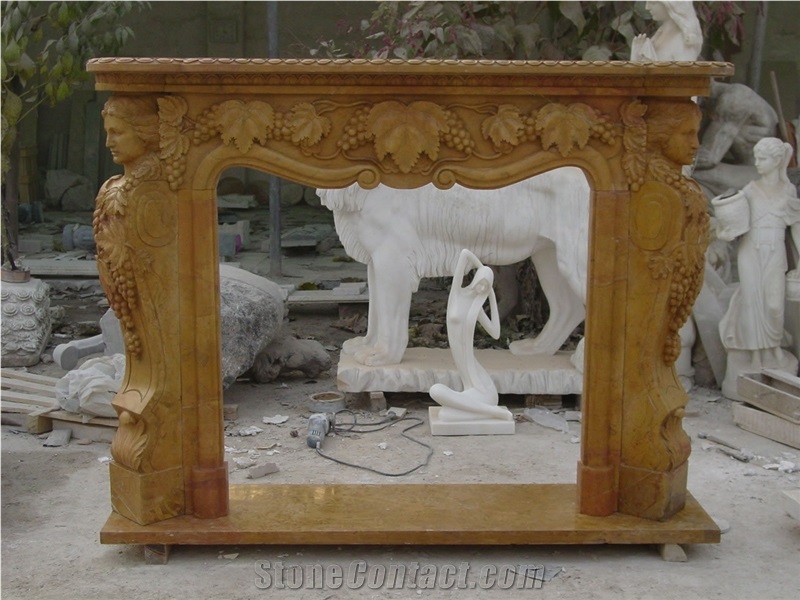 Fireplace Marble Stone Handcarved Mantel Indoor Outdoor Mode