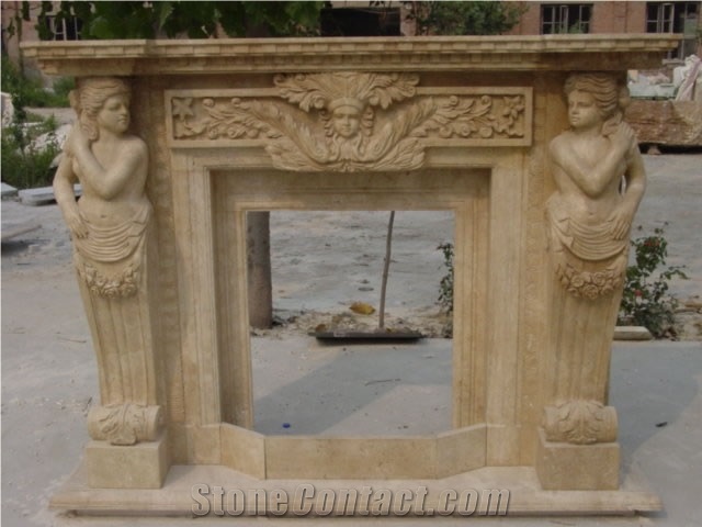 Fireplace Marble Stone Handcarved Mantel Indoor Outdoor Mode