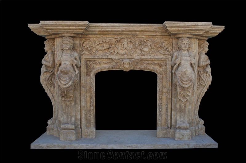 Fireplace Marble Stone Handcarved Mantel Indoor Outdoor Mode