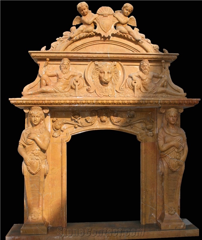 Fireplace Marble Stone Handcarved Mantel Indoor Outdoor Mode