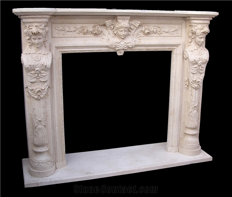 Fireplace Marble Stone Handcarved Mantel Indoor Outdoor Mode