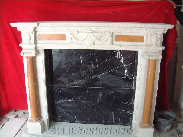 Fireplace Marble Stone Handcarved Mantel Indoor Outdoor Mode