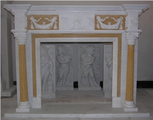 Fireplace Marble Stone Handcarved Mantel Indoor Outdoor Mode
