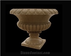 Flower Pot Handcarved Sculpture White