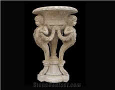 Flower Pot Handcarved Sculpture White
