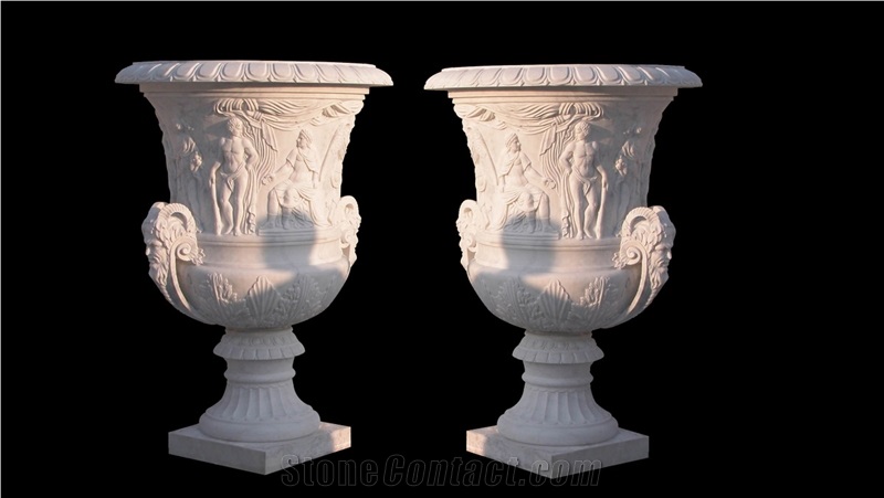 Flower Vase Marble Stone Sculptured Handcarved Pot Mantel