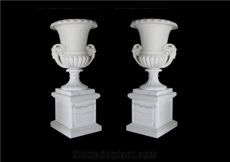 Flower Vase Marble Stone Sculptured Handcarved Pot Mantel