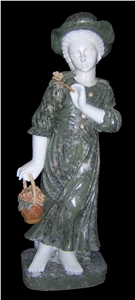 Green Marble Handcarved Human Statues,Western Style Children Sculpture