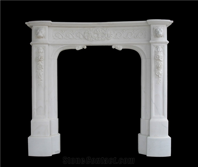Hand Carved Marble Sculpture Design Fireplace Mantel