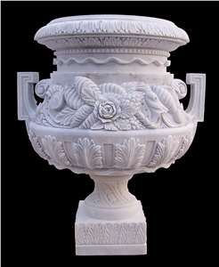 Hand Carved Vase Sculpture Pot Garden Flower Marble