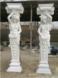 Hand Carved Western Style Natural Stone Column with Statues